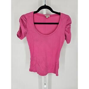 Boston Proper Womens Sz XS Scoop Neck Short Sleeve Top Bright Pink Y2K